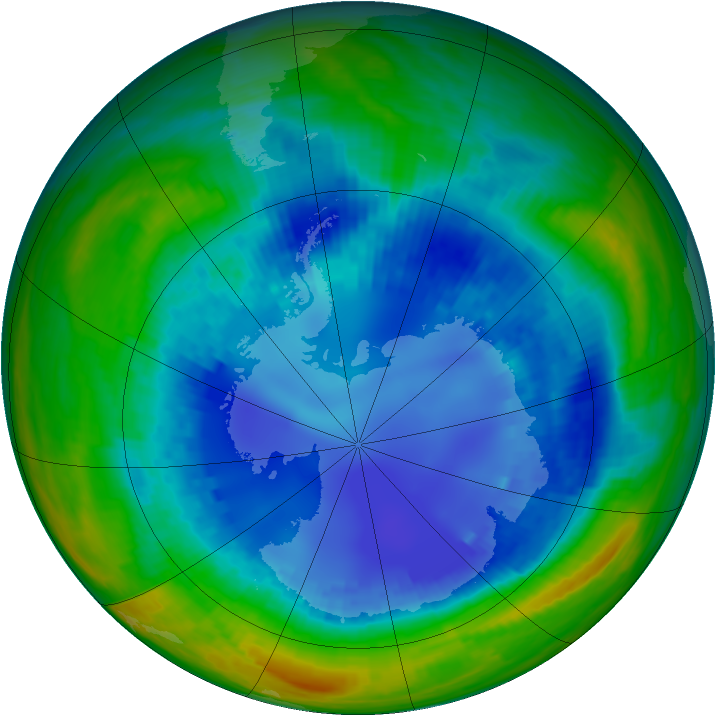 Antarctic ozone map for 20 August 2001